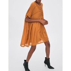 ✨ZARA Women's Terracotta Embroidered Jumpsuit Burnt Orange Sz Small Dress✨